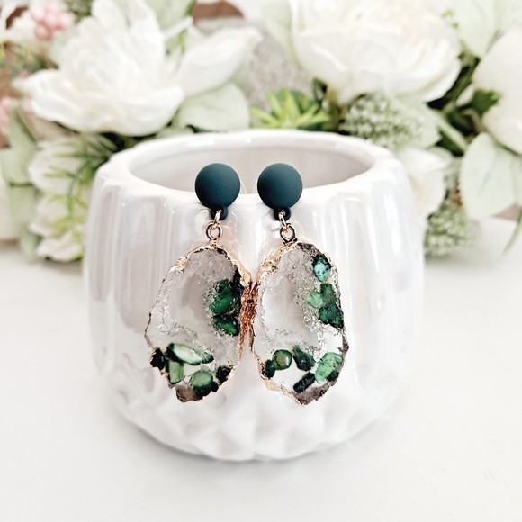 💖 2/$30 Womens Gold hoop green clear drop statement Cocktail party Earrings - Picture 6 of 13